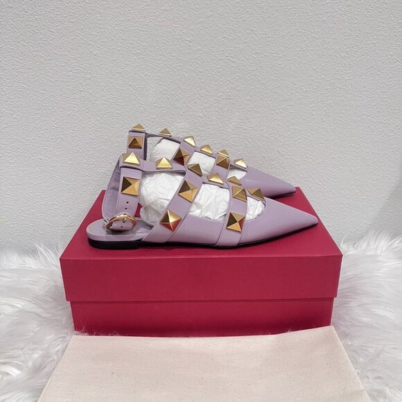 Valentino Garavani Roman Stud Ankle Strap Mule Vlogo Rockstud Cage Flat 36/38 - Picture 9 of 12